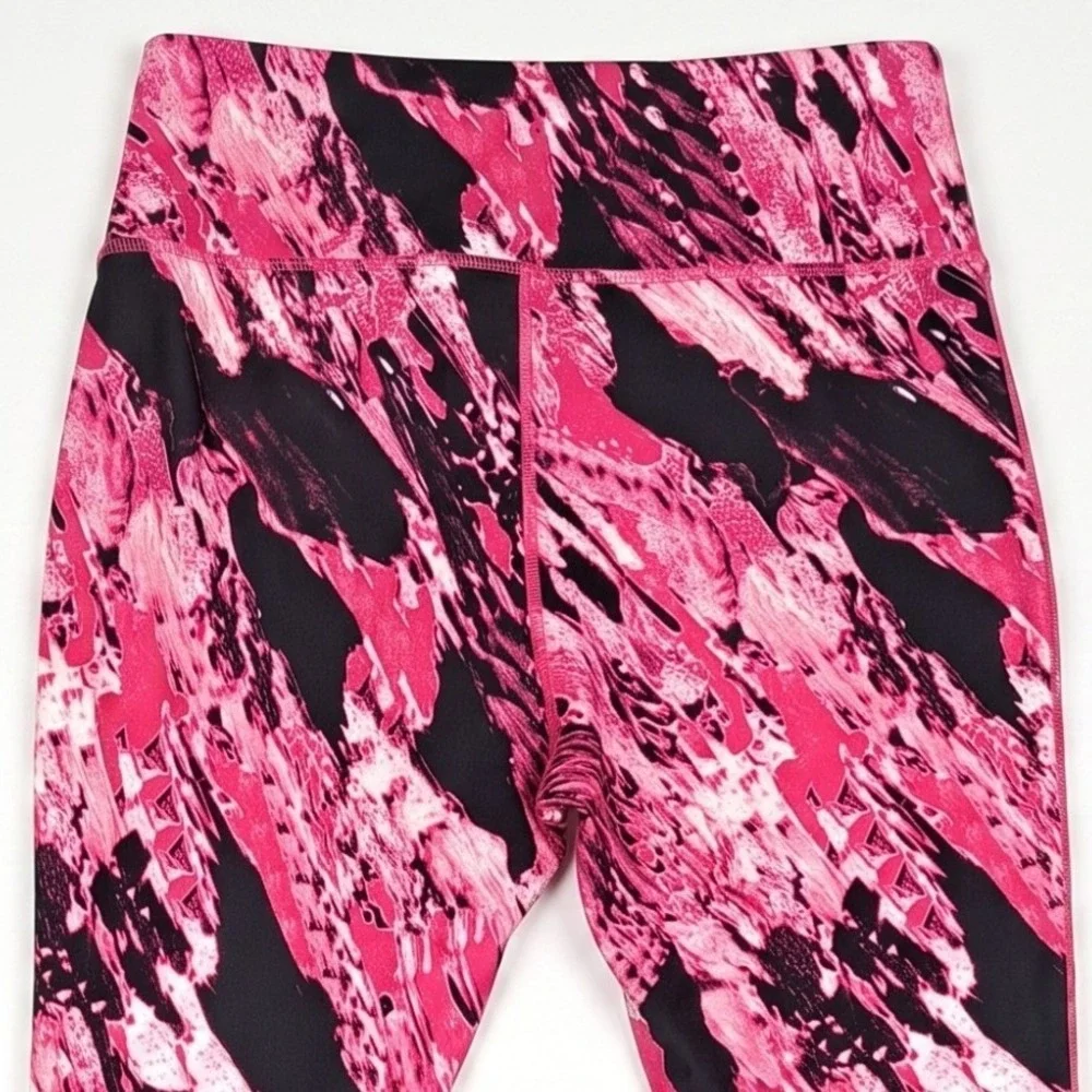 Athletic Works Leggings Womens XL Pink Black Abstract Print High Rise Yoga Pants